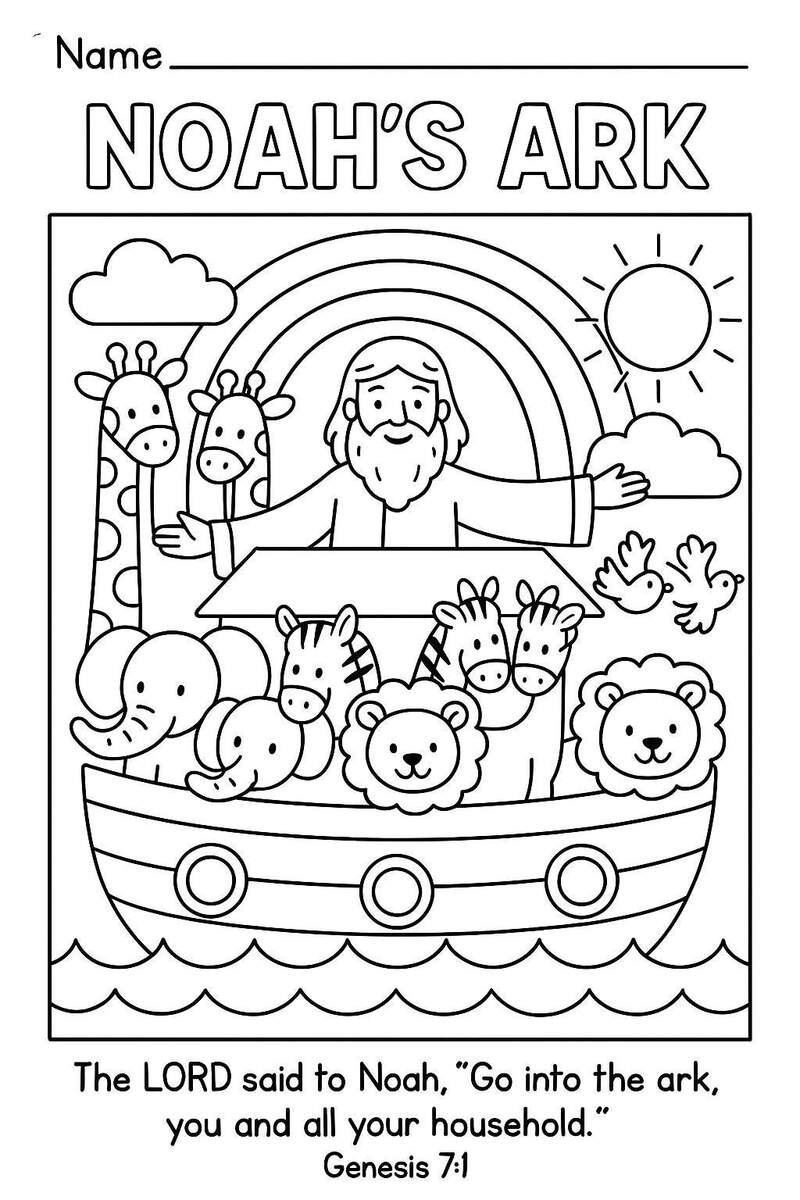Noah S Ark Coloring Page Bible Story For Kids Printable Sunday School Activity Etsy