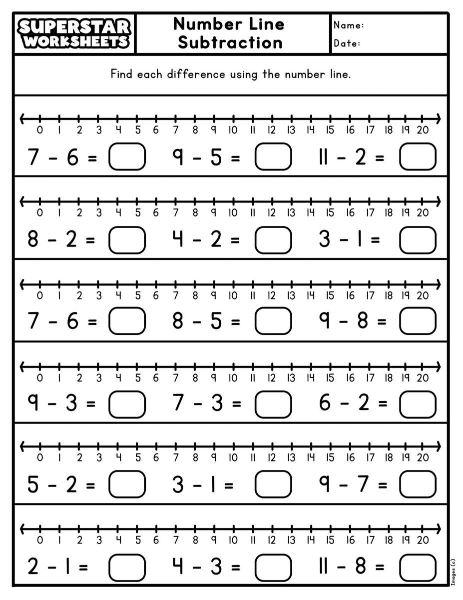 Number Line Subtraction Superstar Worksheets Number Line Subtraction Superstar Worksheets