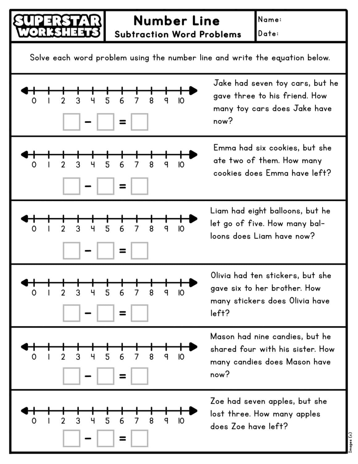 Number Lines Superstar Worksheets