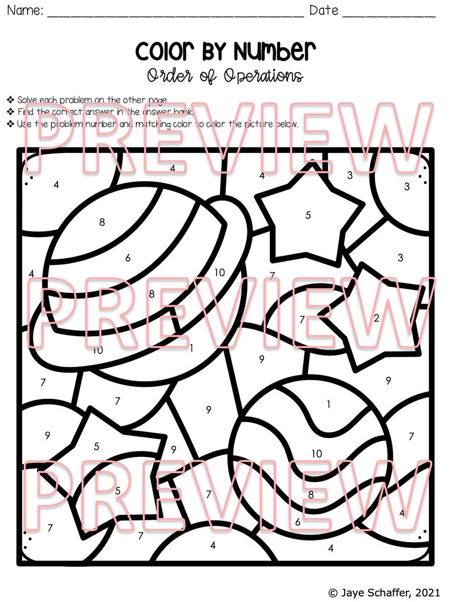 Order Of Operations Coloring Activity Made By Teachers
