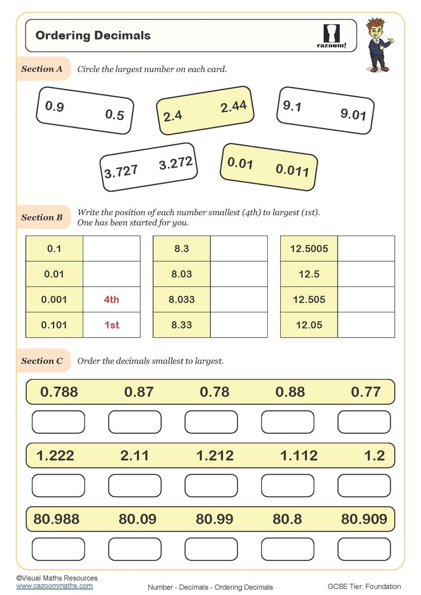 Ordering Decimals Worksheet Printable PDF Ordering Decimals Worksheet Ordering Decimals Worksheets Up To 3dp Grade1to6