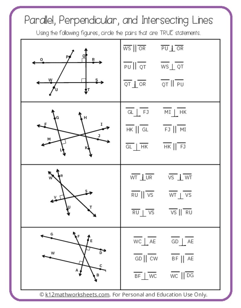 9 Comprehensive Parallel And Perpendicular Lines Worksheets The Teach Simple Blog