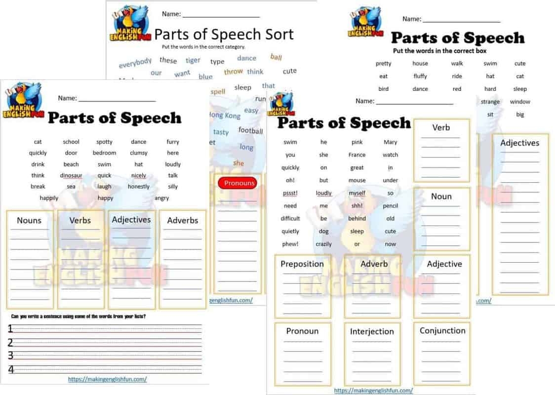 Parts Of Speech WorksheetsMaking English Fun