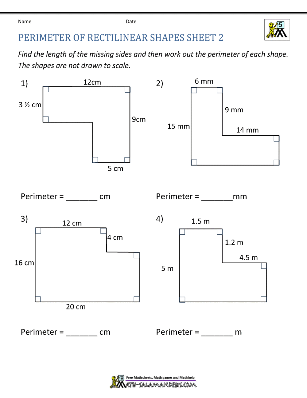 Perimeter Of Different Shapes Worksheet