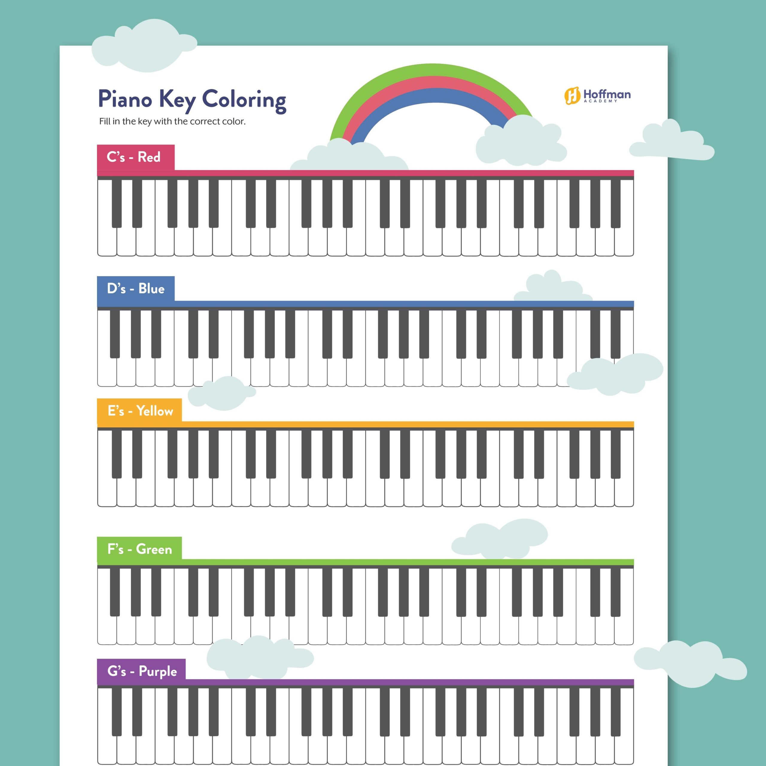 Piano Keys Coloring Sheets With Answer Key 2 PDF Pages Piano Keys Coloring Sheets With Answer Key 2 PDF Pages