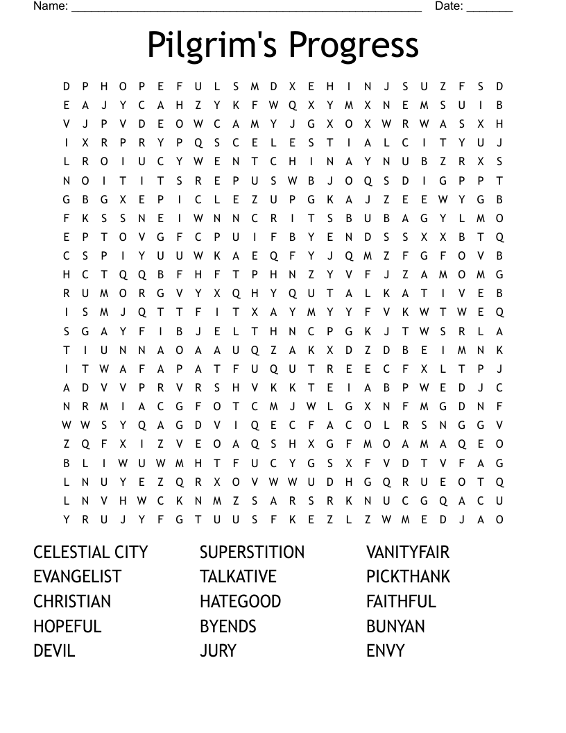 Pilgrim S Progress Word Search WordMint