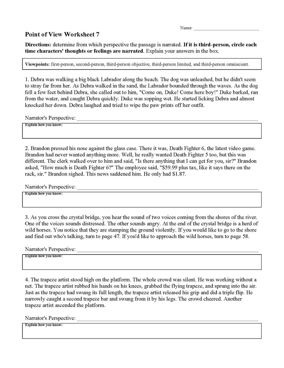 Point Of View Worksheet 7 Reading Activity