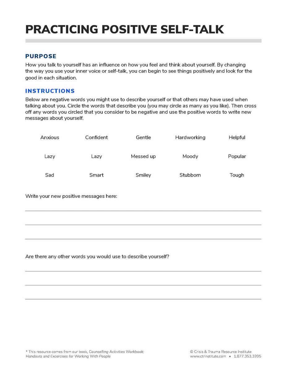 Practicing Positive Self Talk Crisis Trauma Resource Institute