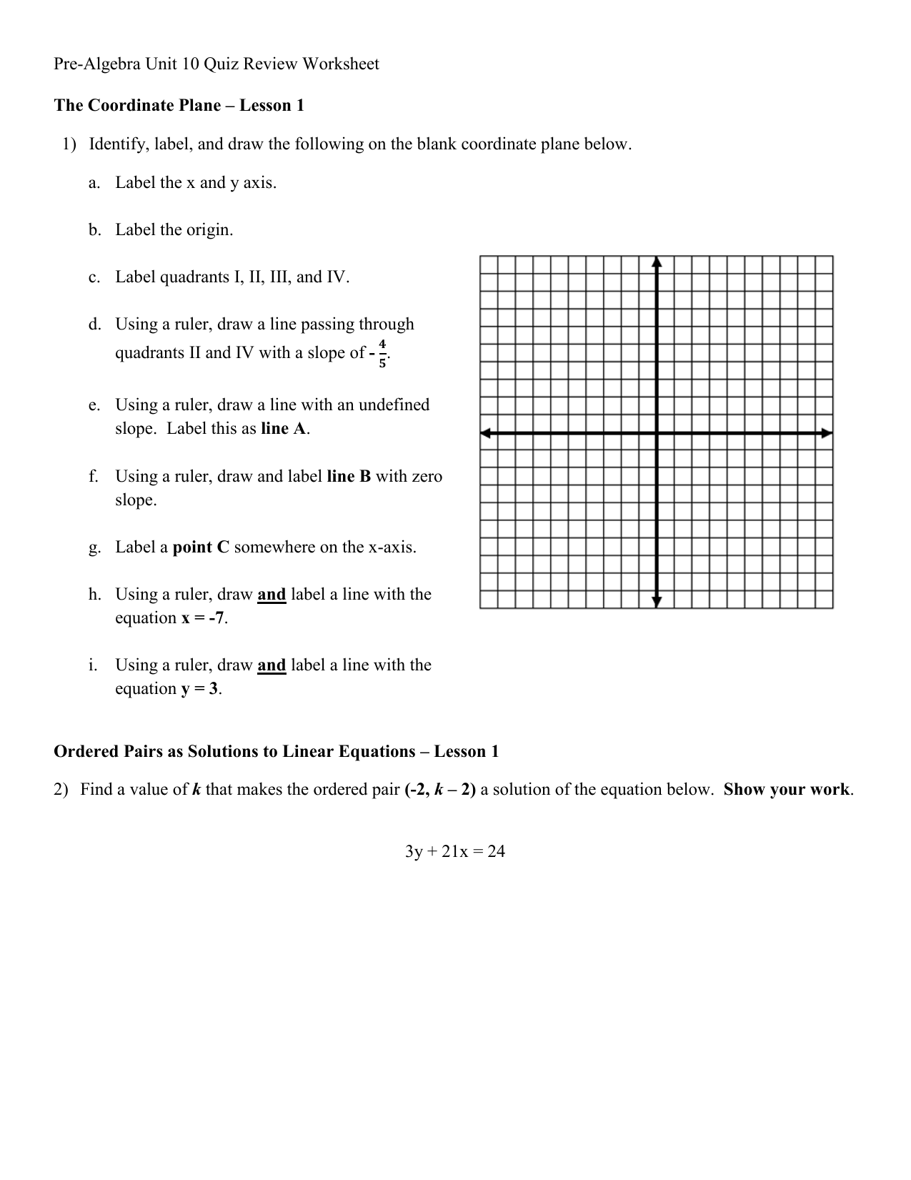 Pre Algebra Coordinate Plane Linear Equations Worksheet Pre Algebra Coordinate Plane Linear Equations Worksheet