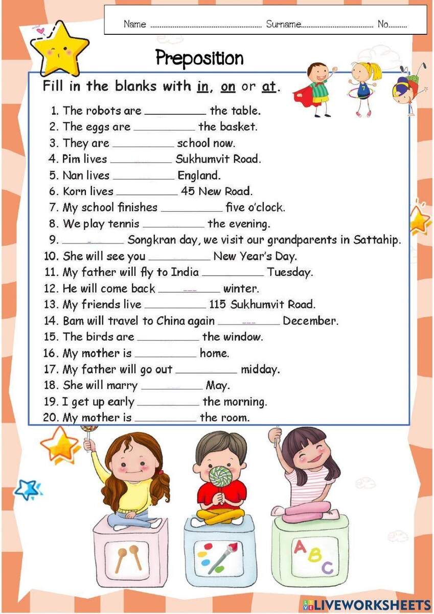 Preposition Online Exercise For Grade 4 6 Worksheets Library
