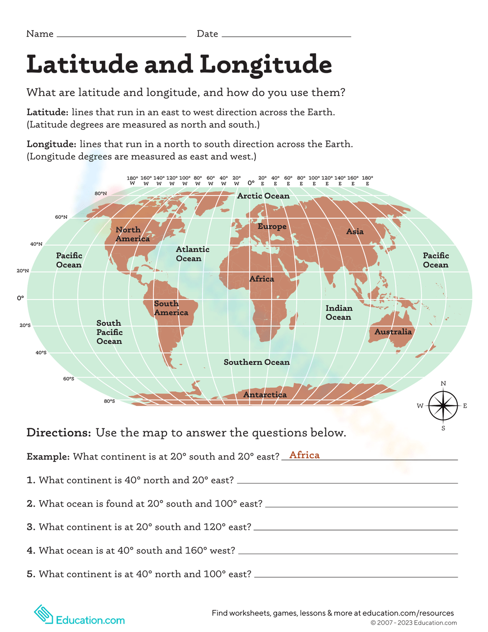 Printable 4th Grade Latitude And Longitude Worksheets
