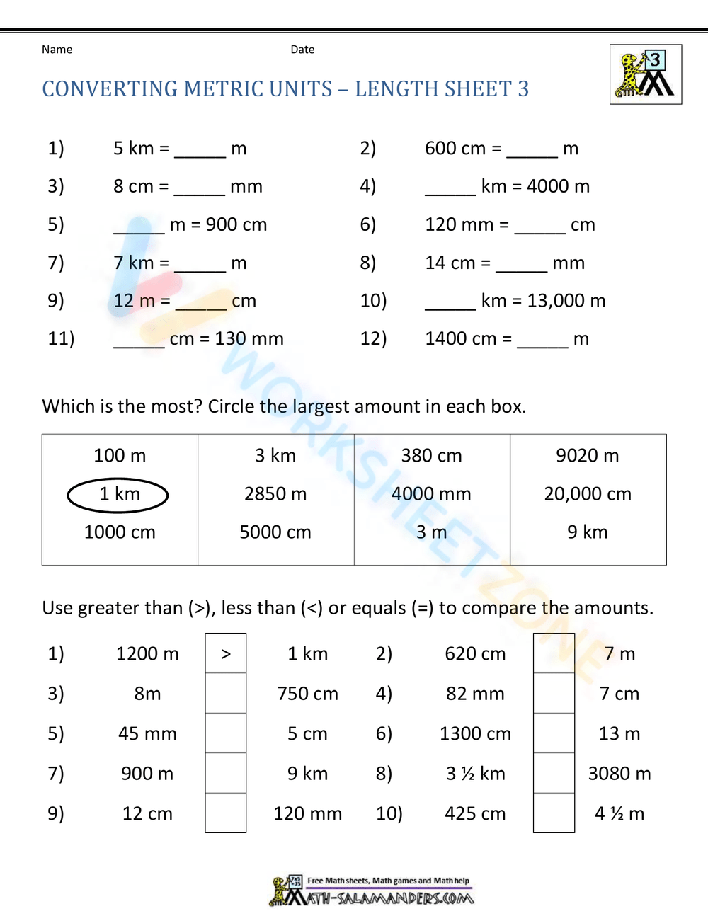 Printable 5th Grade Metric Conversion Worksheets