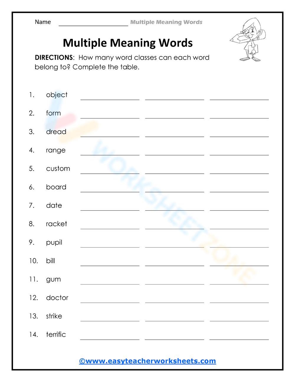 Printable 8th Grade Multiple Meaning Words Worksheets
