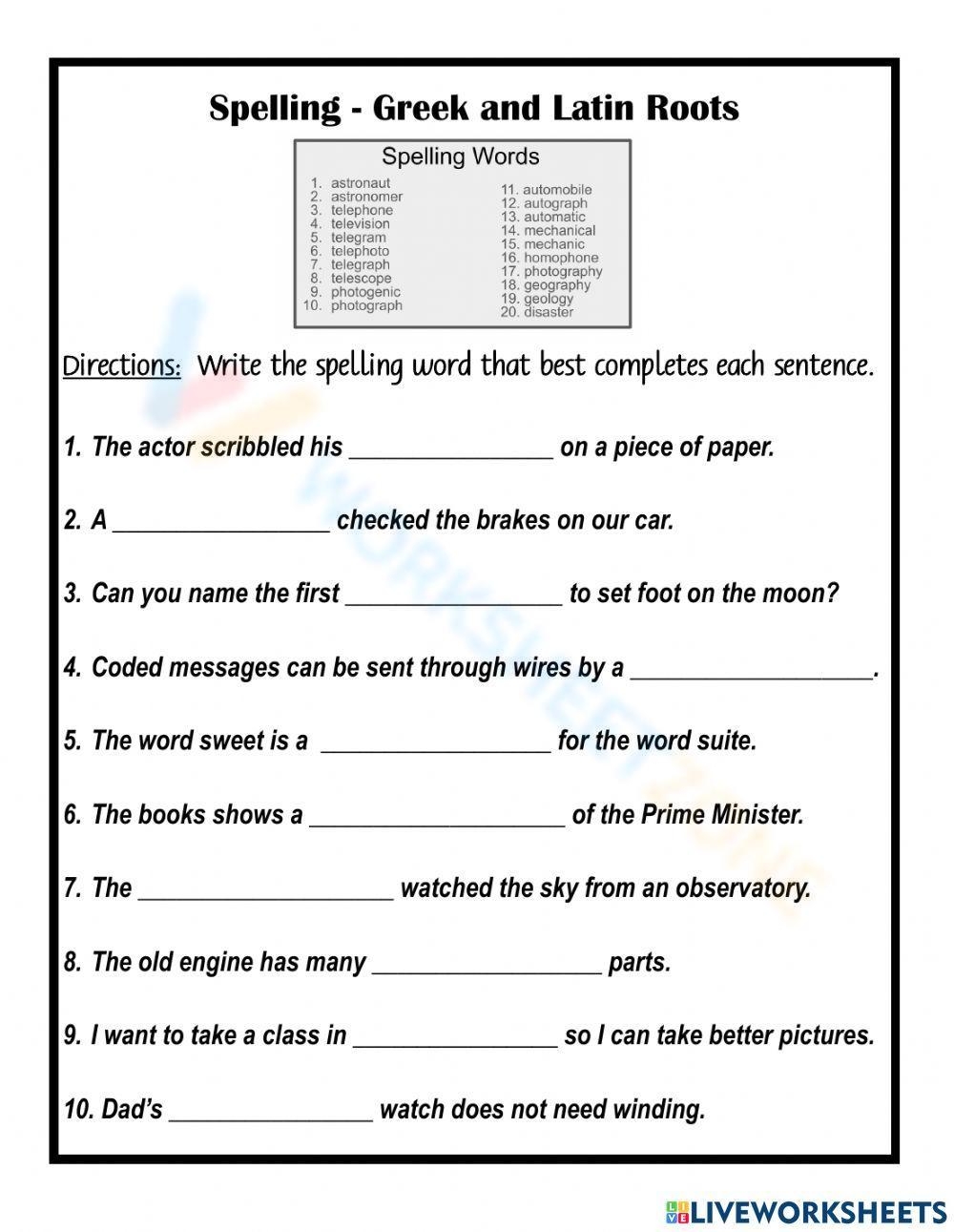 Printable 9th Grade Greek And Latin Roots Worksheets Printable 9th Grade Greek And Latin Roots Worksheets