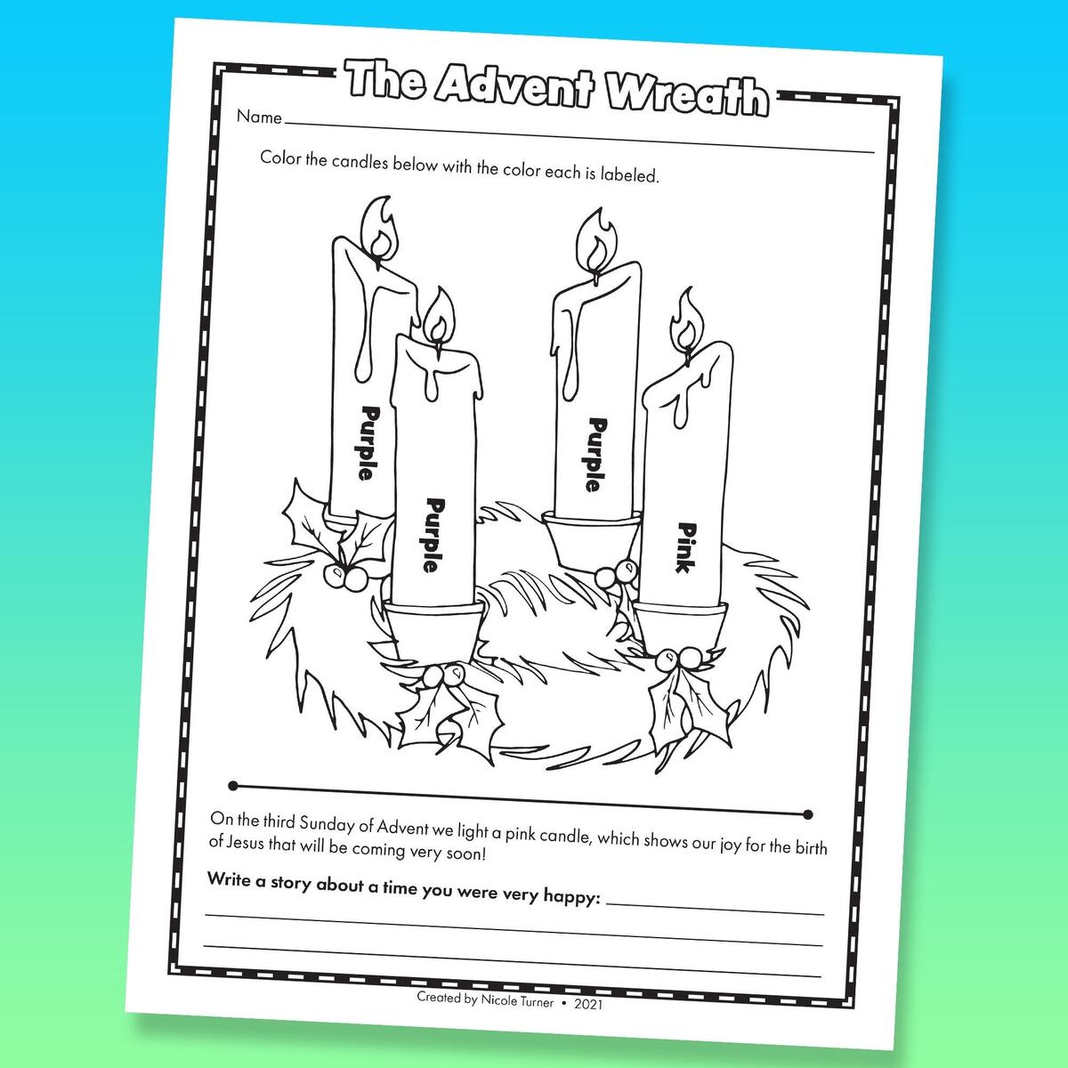 Printable Advent Wreath Worksheet Digital Download Etsy Advent Wreath Coloring Page Religious Christmas Activity Digital Download Etsy