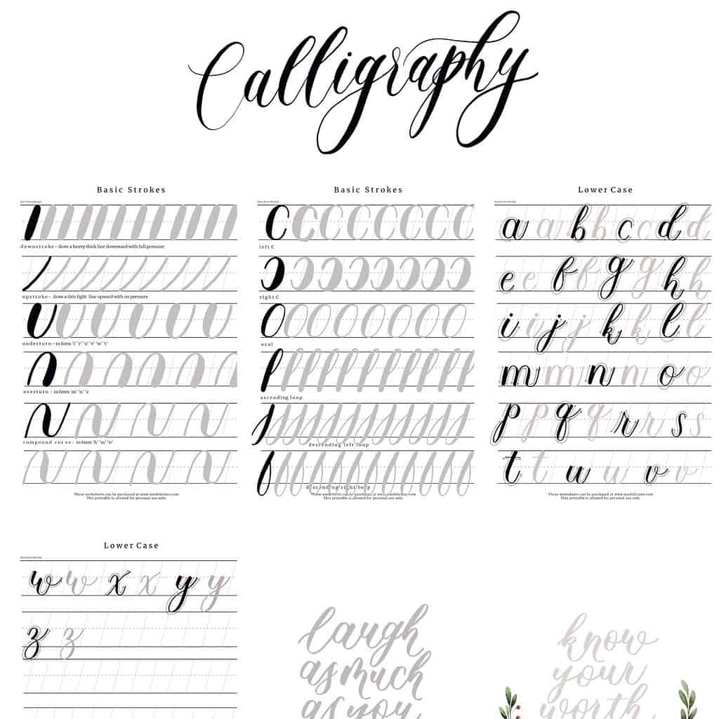 Printable Brush Lettering Alphabet Practice Sheets Modern Calligraphy Alphabet Practice Sheets Printable Worksheets For Small Brush