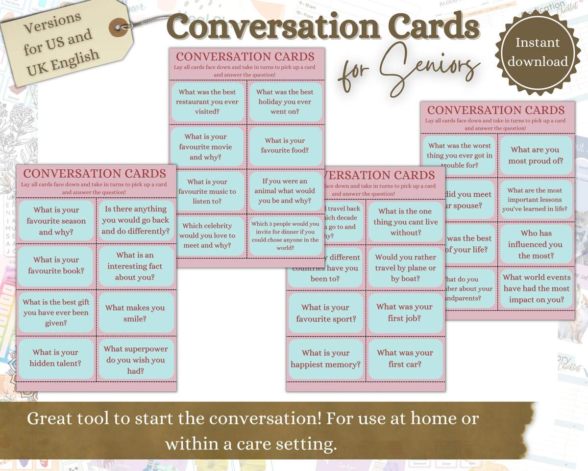 Printable Conversation Cards For Seniors Dementia Activities Conversation Prompt Cards Ice Brraker Activity Alzheimer s Acitivity Etsy Israel