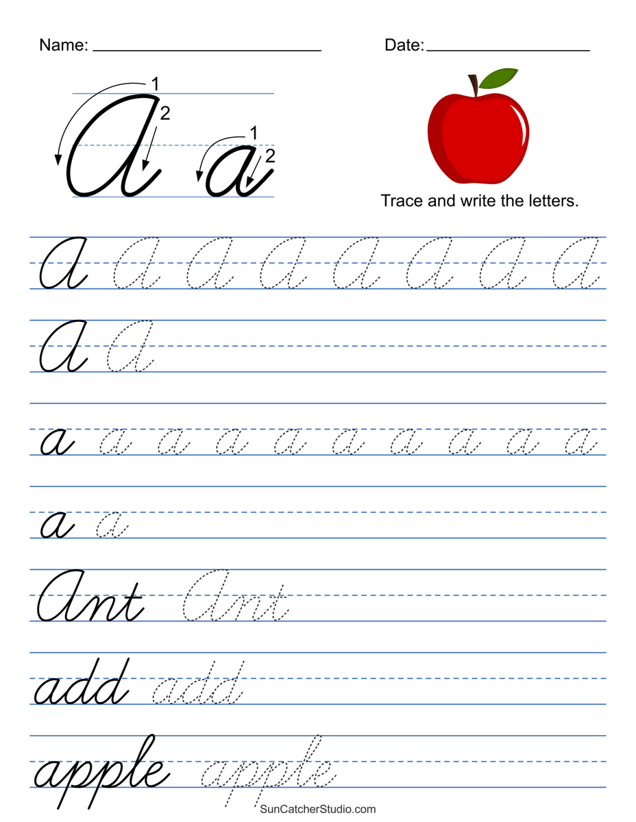 Printable Cursive Handwriting Worksheets Practice Letters Free Printables Lettering SVG Files Tools Apps Free Printable Cursive Alphabet Practice Sheets Capital A