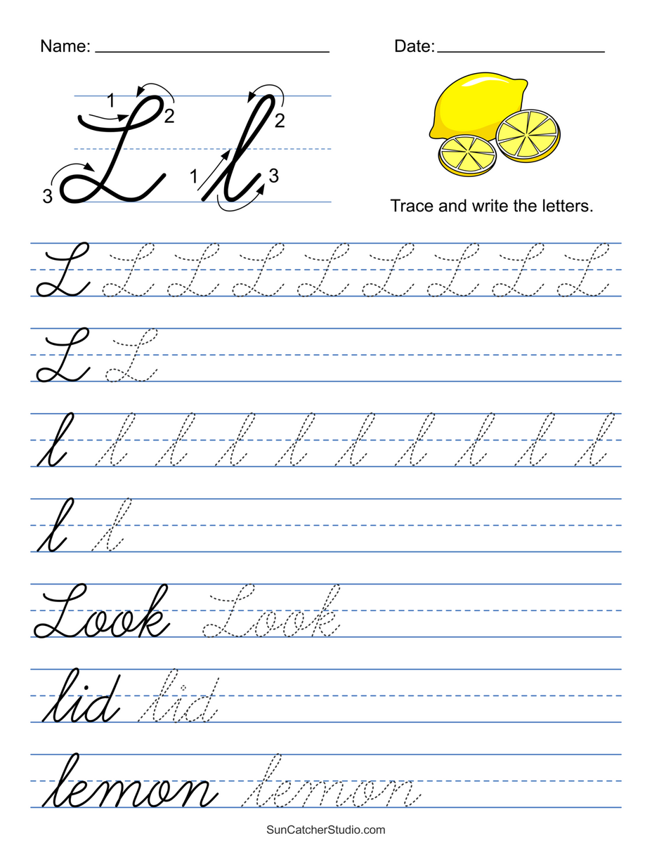 Printable Cursive Handwriting Worksheets Practice Letters Free Printables Lettering SVG Files Tools Apps Cursive L How To Write A Lowercase L In Cursive