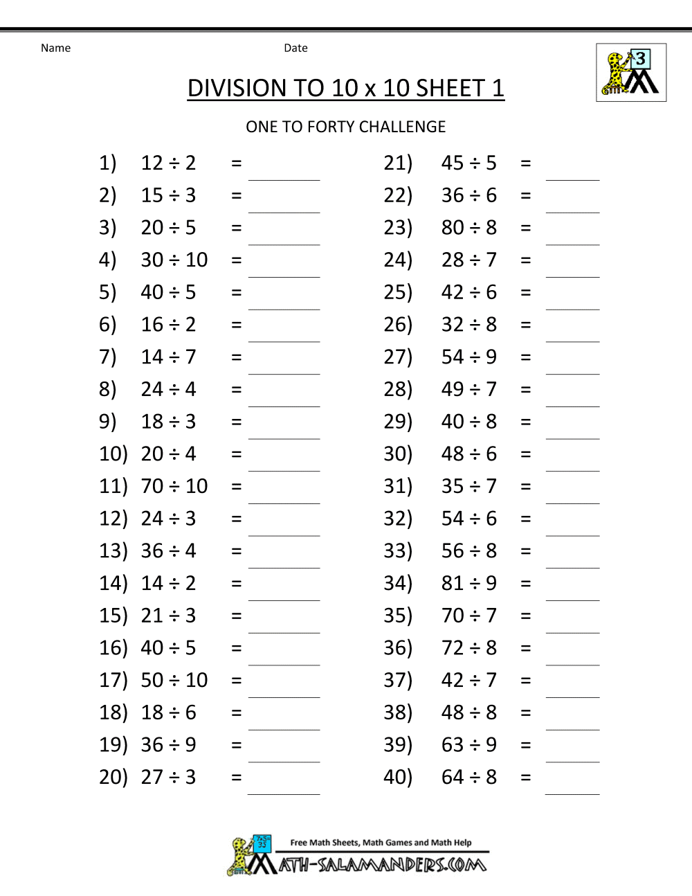 Printable Division Worksheets 3rd 4th Grade