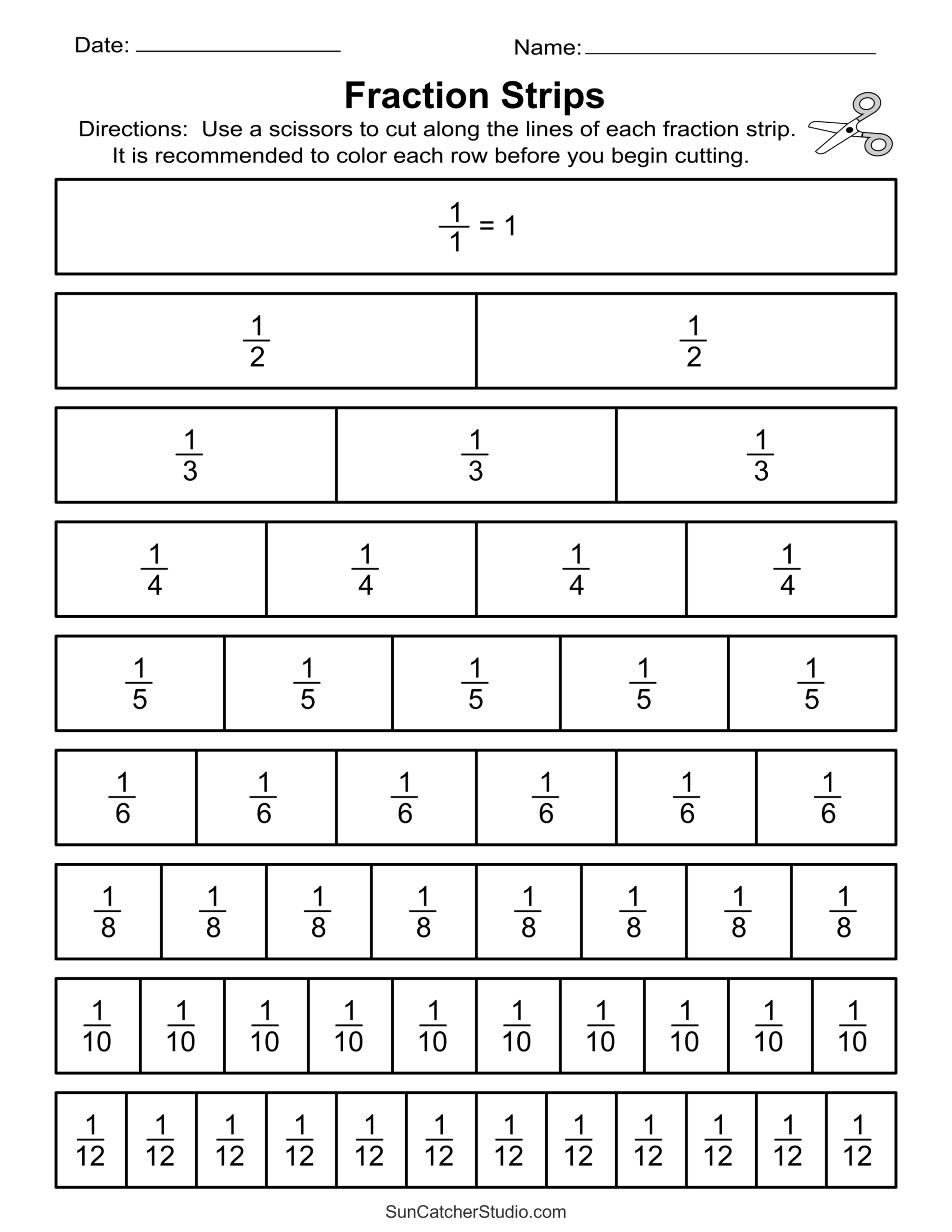 Printable Fraction Strips And Fraction Bars Free Printables Lettering SVG Files Tools Apps