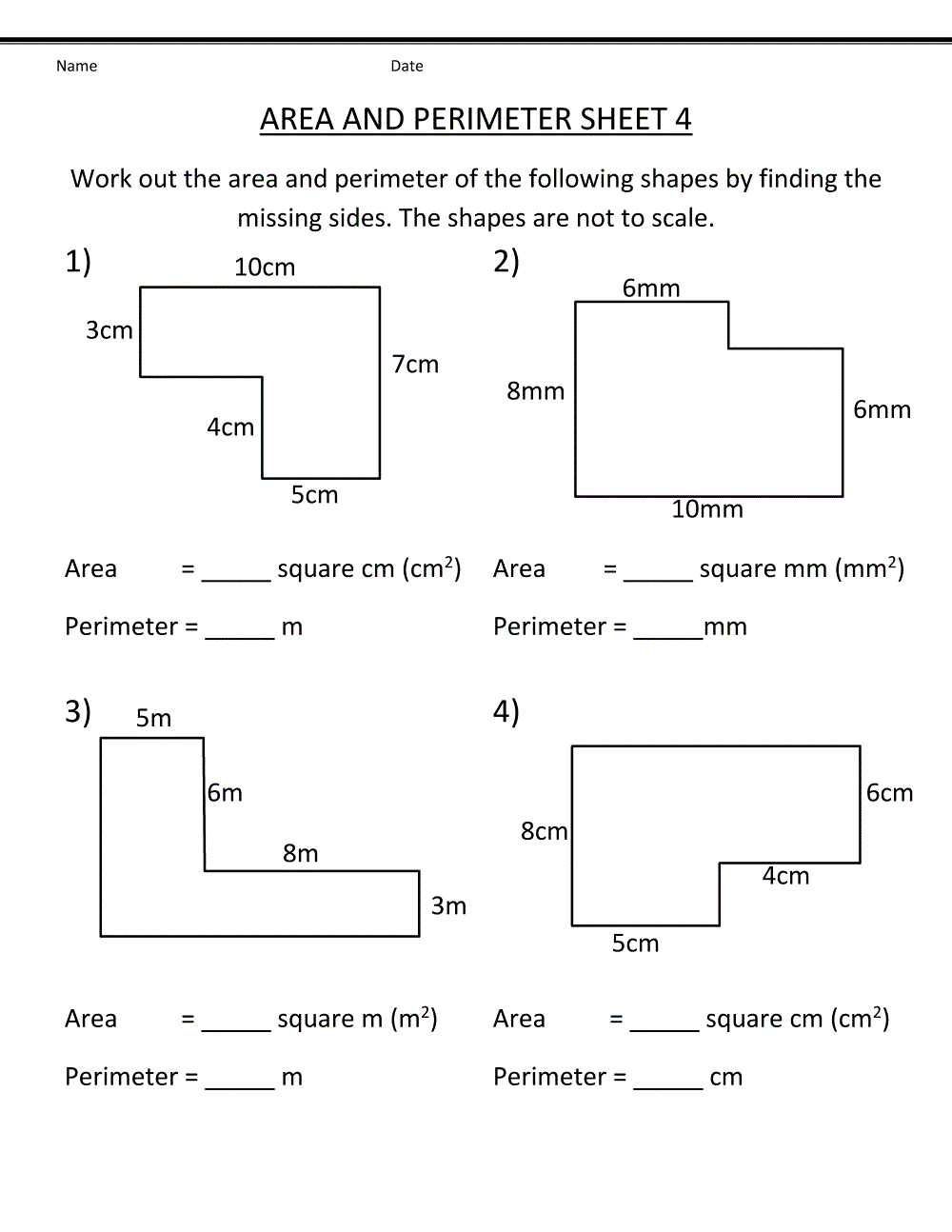 Printable Grade 4 Math Worksheets Area And Perimeter With Square Units K12 Math Worksheets