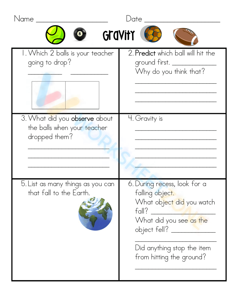 Printable 2nd Grade Gravity Worksheets Download
