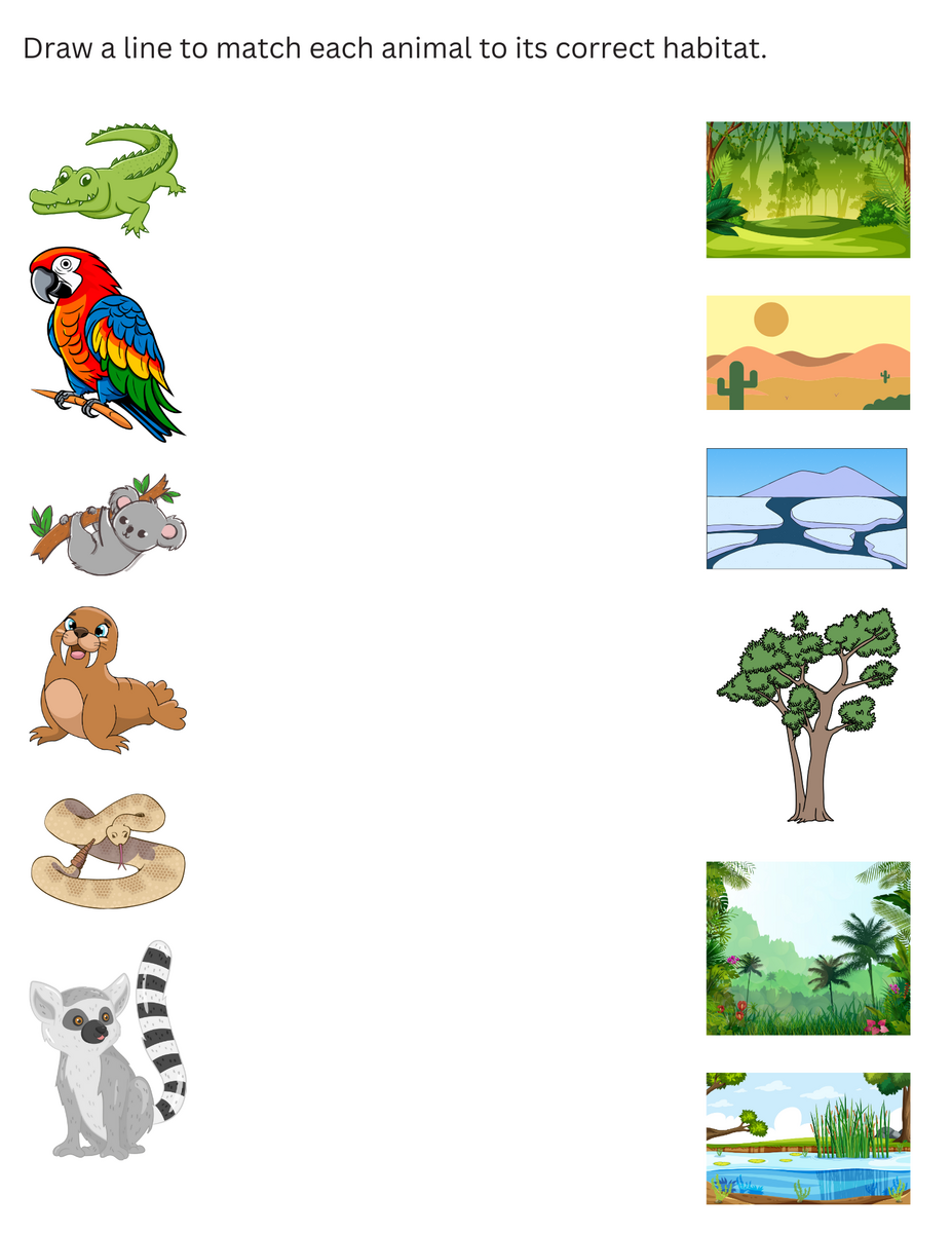 Printable Match The Animal To Its Habitat Worksheet For Kindergarten Made By Teachers Printable Match The Animal To Its Habitat Worksheet For Kindergarten Made By Teachers