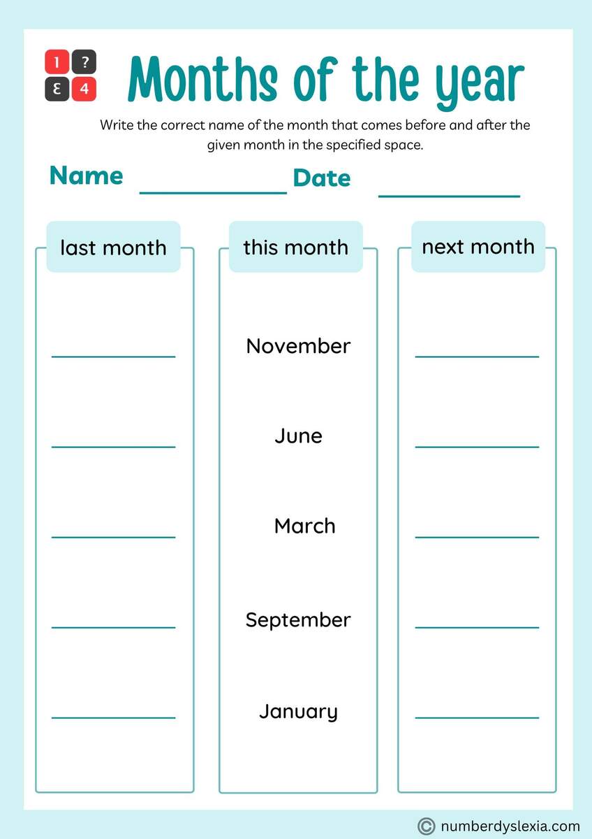 Printable Months Of The Year Worksheet PDF Included Number Dyslexia Printable Months Of The Year Worksheet PDF Included Number Dyslexia