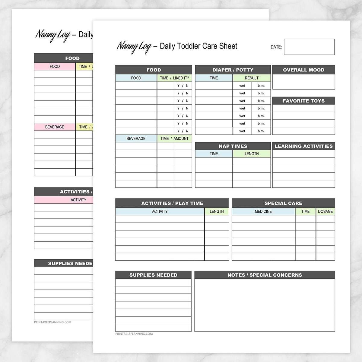 Daily Log For Baby Childcare Log Babies Schedule Instant Download Infant And Toddler Printable Nanny Log Baby Log Etsy