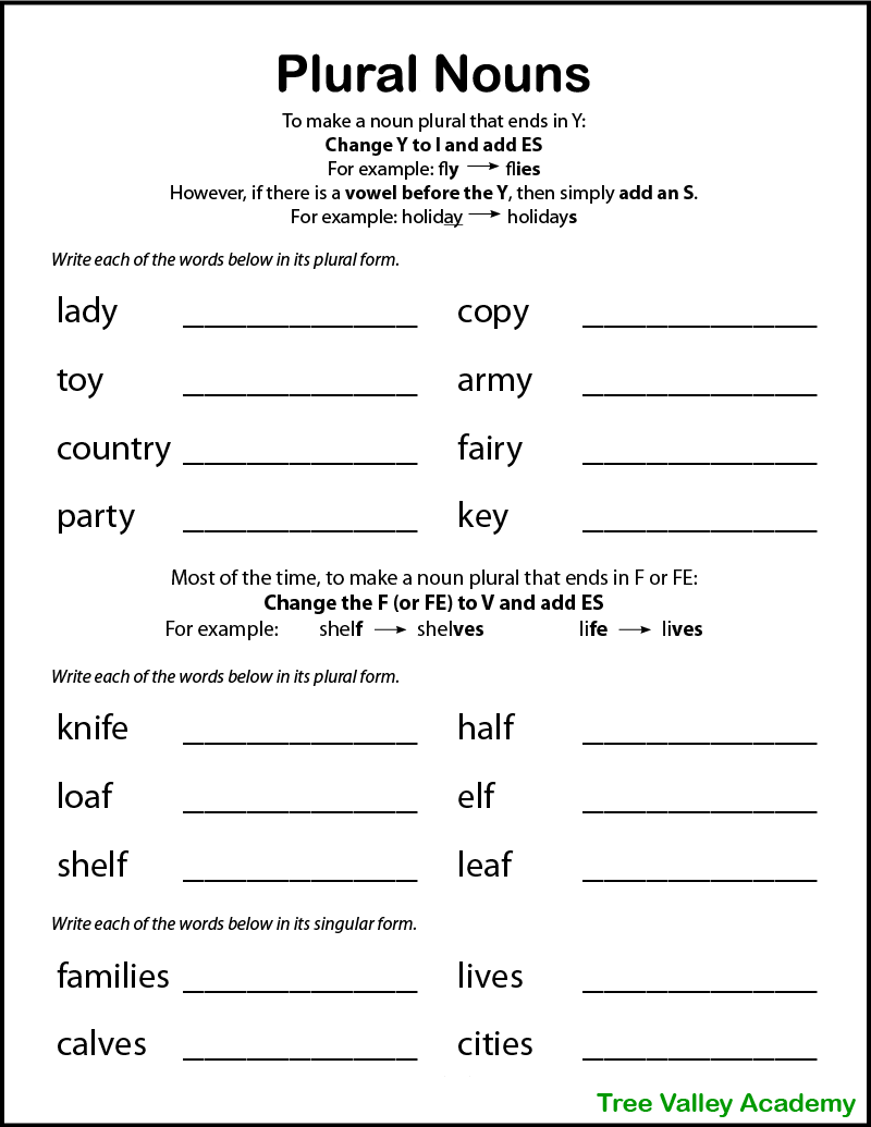 Printable Plural Nouns Worksheets For Kids Tree Valley Academy Nouns Worksheets Singular And Plural Nouns Worksheets