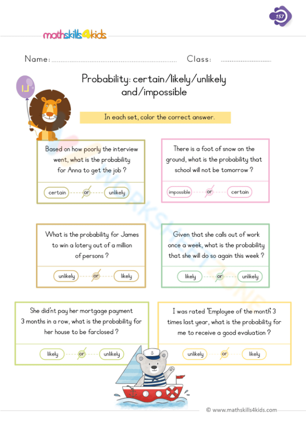 Printable Probability Worksheets Printable Probability Worksheets