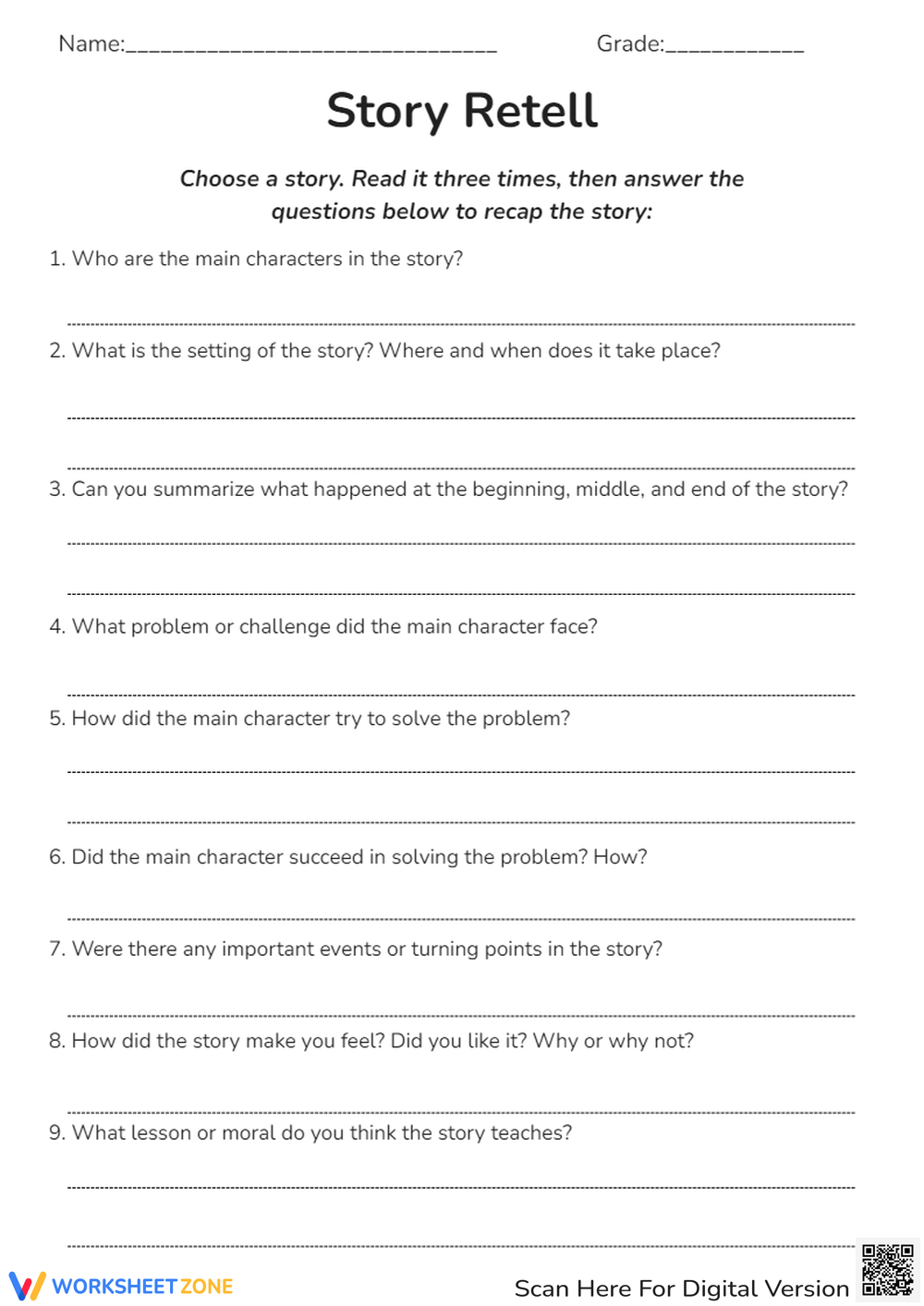 Printable Retelling A Story Worksheets