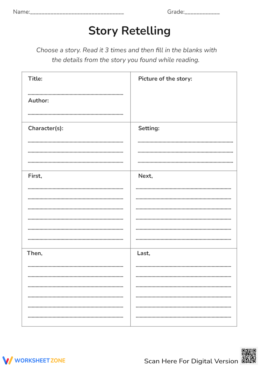 Printable Retelling A Story Worksheets