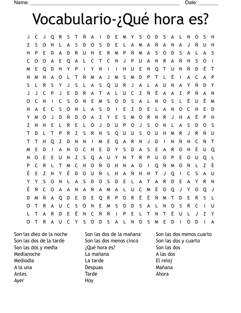 Que Hora Es Y Vocabulario Worksheet WordMint Que Hora Es Y Vocabulario Worksheet WordMint