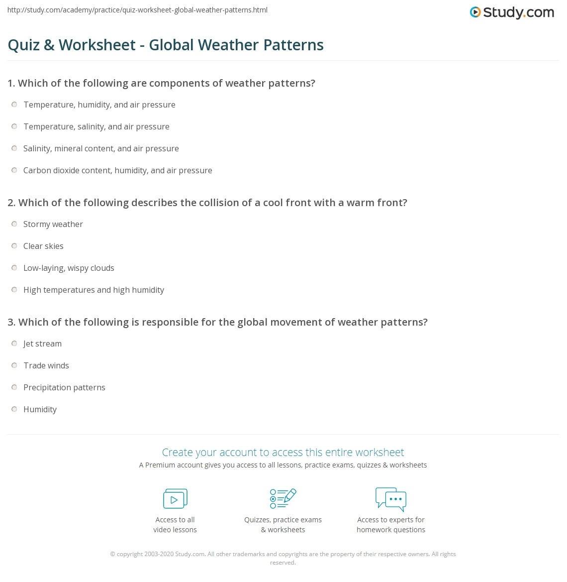 Quiz Worksheet Global Weather Patterns Study Quiz Worksheet Global Weather Patterns Study