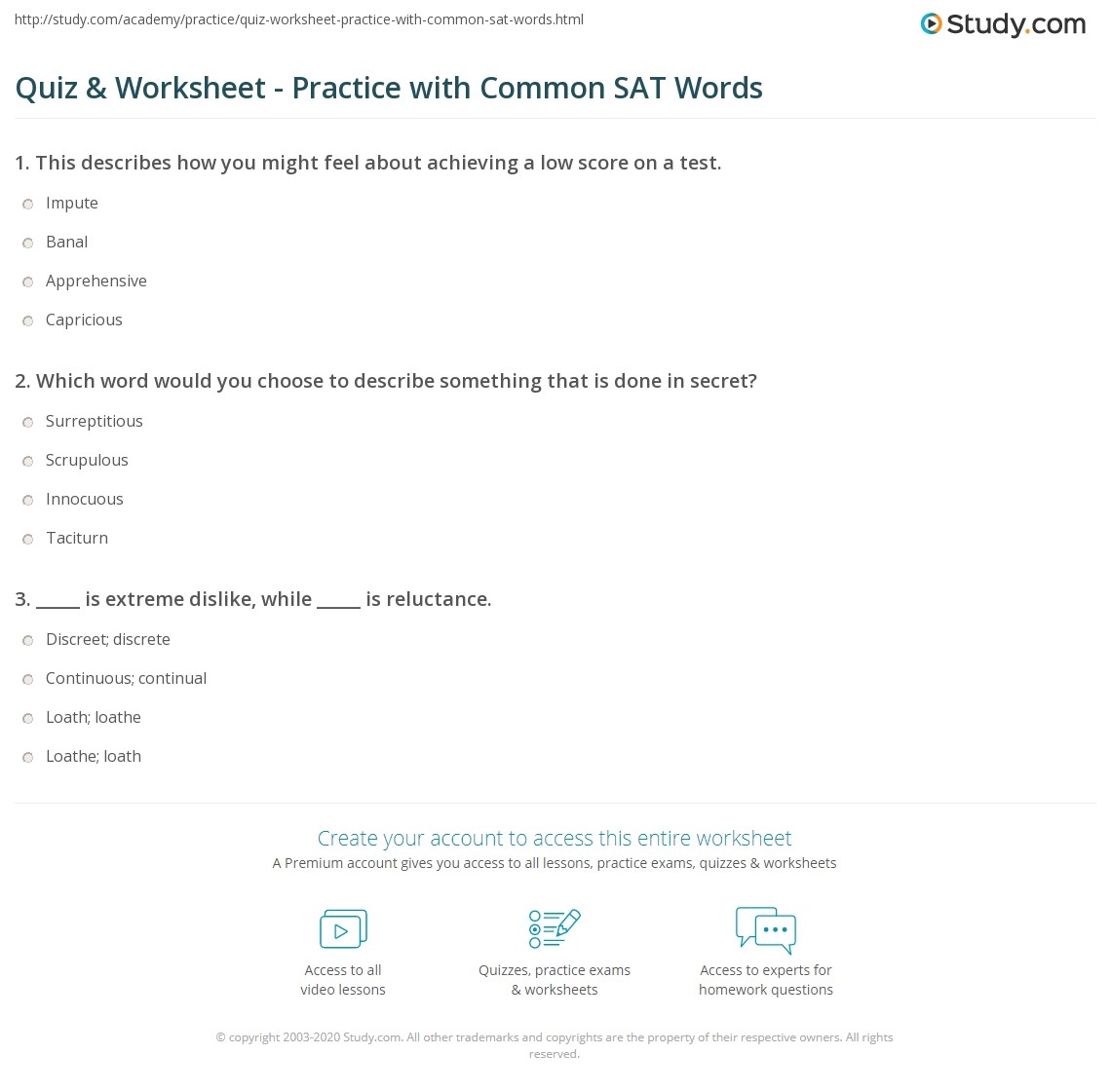 Quiz Worksheet Practice With Common SAT Words Study Sat Vocabulary Worksheet Worksheets Library