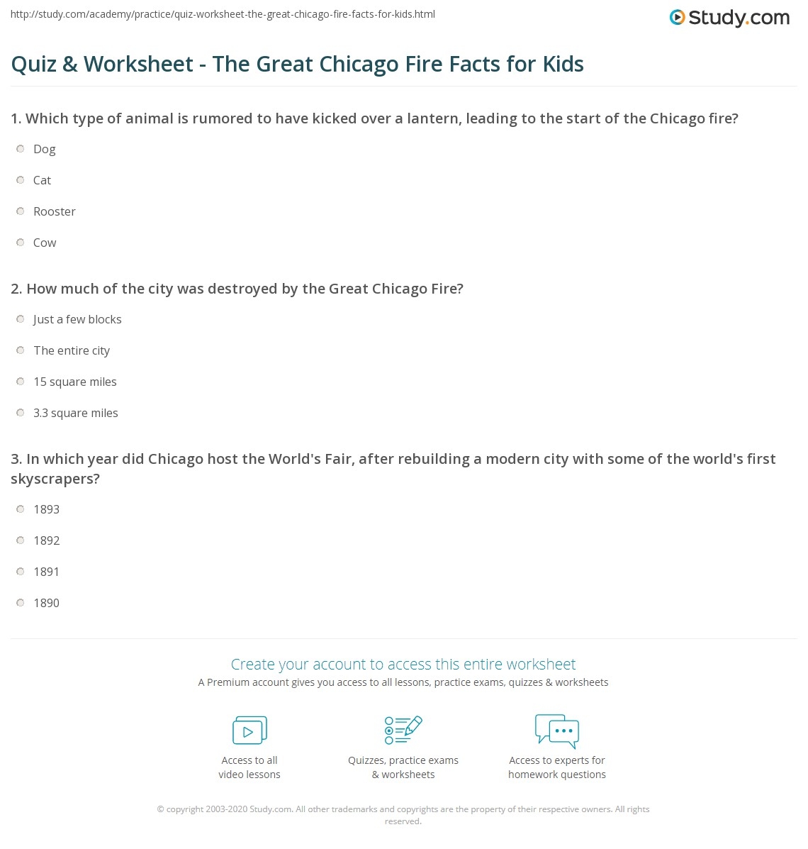 Quiz Worksheet The Great Chicago Fire Facts For Kids Study