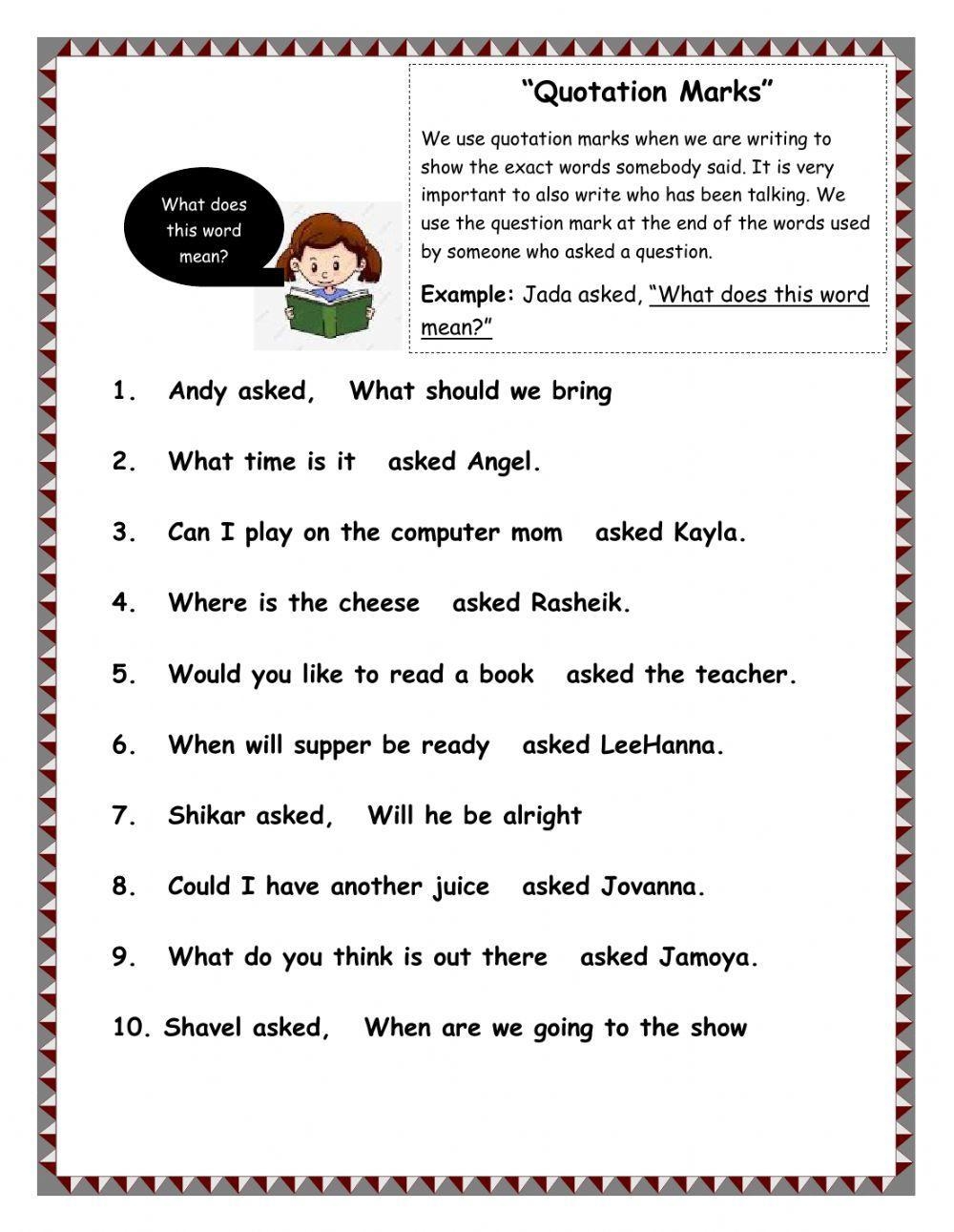 Quotation Marks Exercise Worksheets Library