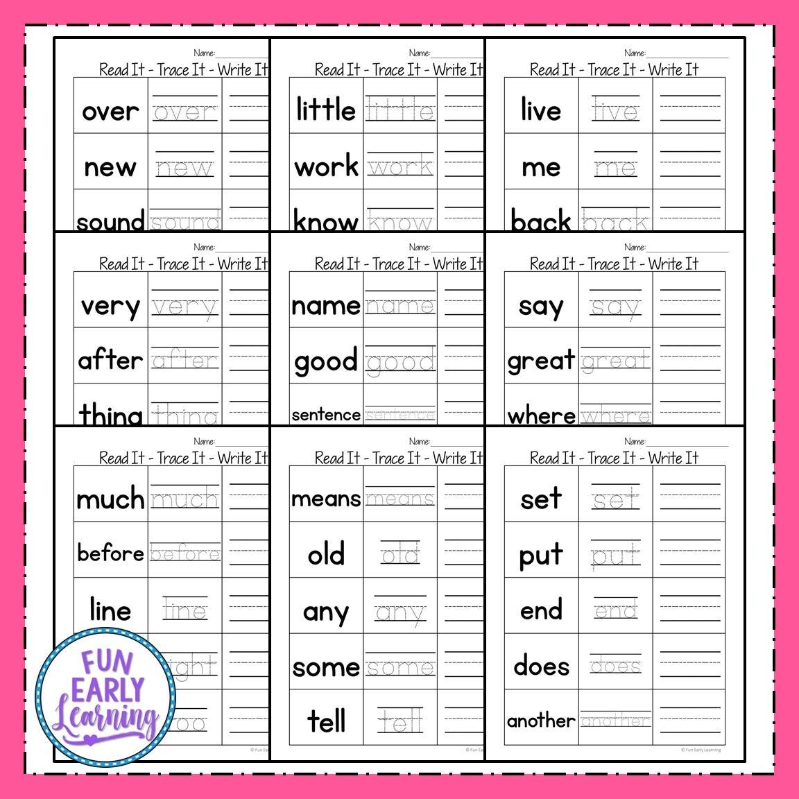 Read It Trace It Write It Fry S Second 100 Sight Words Fun Early Learning