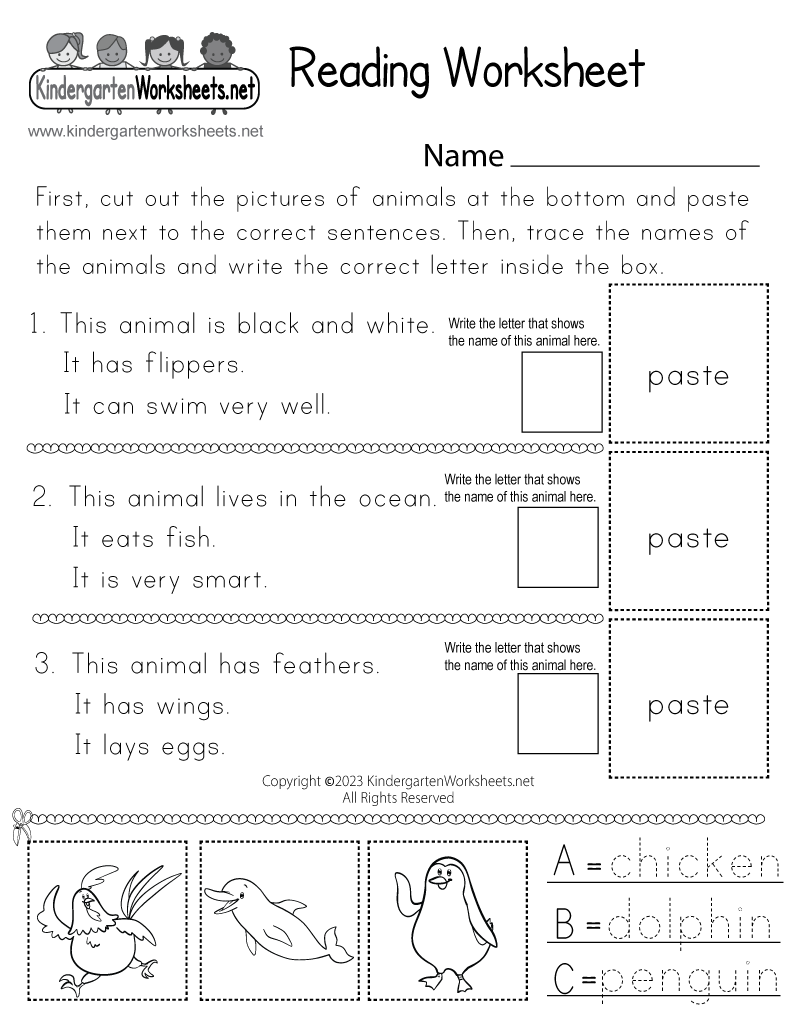 Reading Worksheets For Kindergarten Free Printables