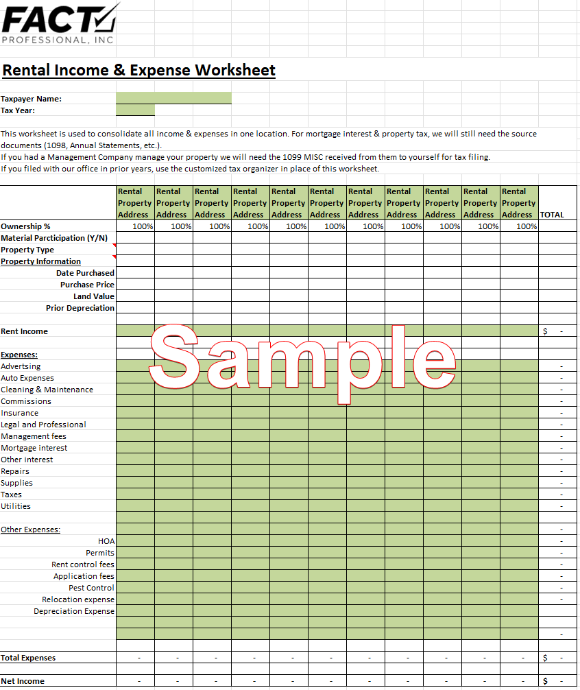 Rental Income And Expense Worksheet Fact Professional Worksheets Library