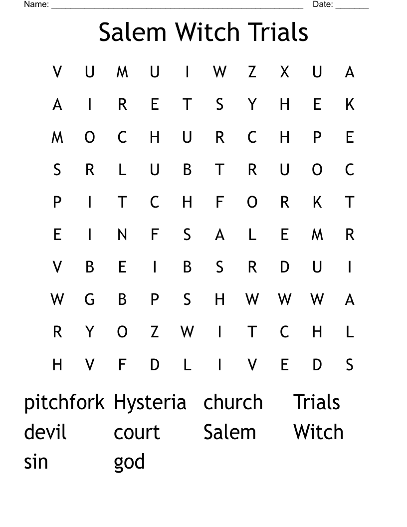 Salem Witch Trials Word Search WordMint Salem Witch Trials Word Search WordMint
