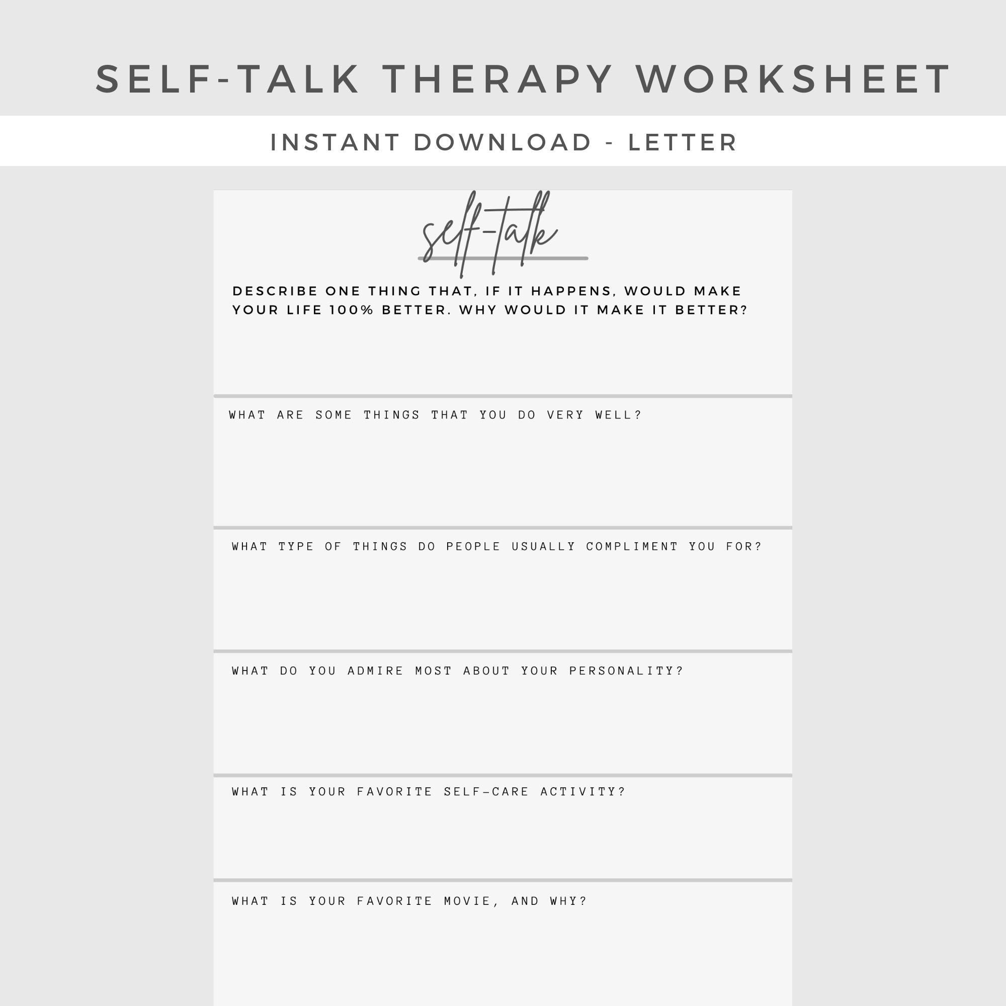 Self Talk Therapy Worksheet Mental Health Depression Anxiety Therapy Journal Home Management Counseling Binder Planner Printable Etsy