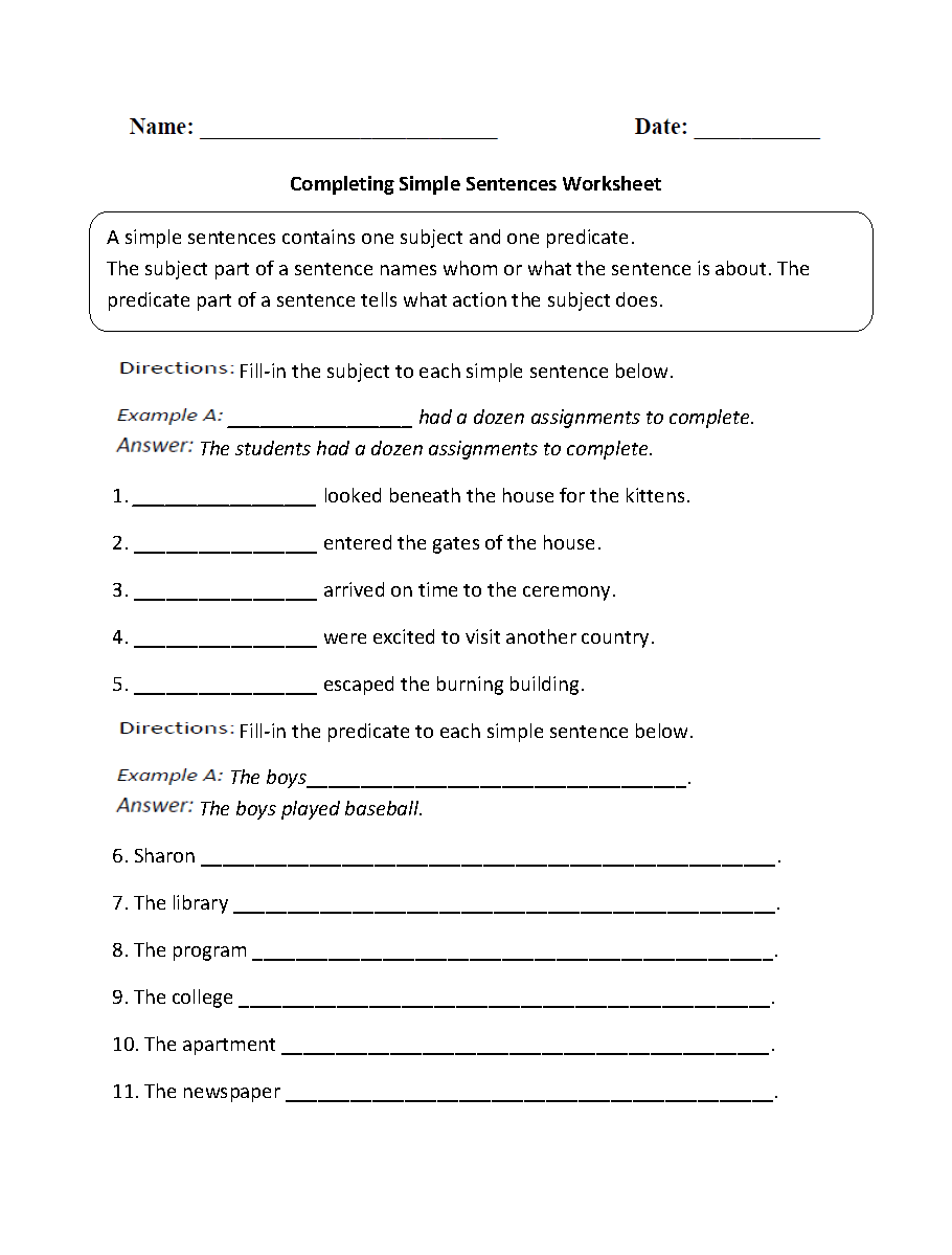 Sentence Structure Worksheets Sentence Building Worksheets