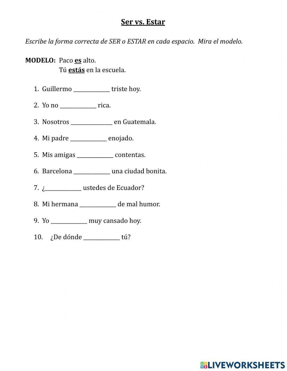 Ser Vs Estar Worksheet Worksheet Worksheets Library SER Vs ESTAR Worksheet Worksheets Library
