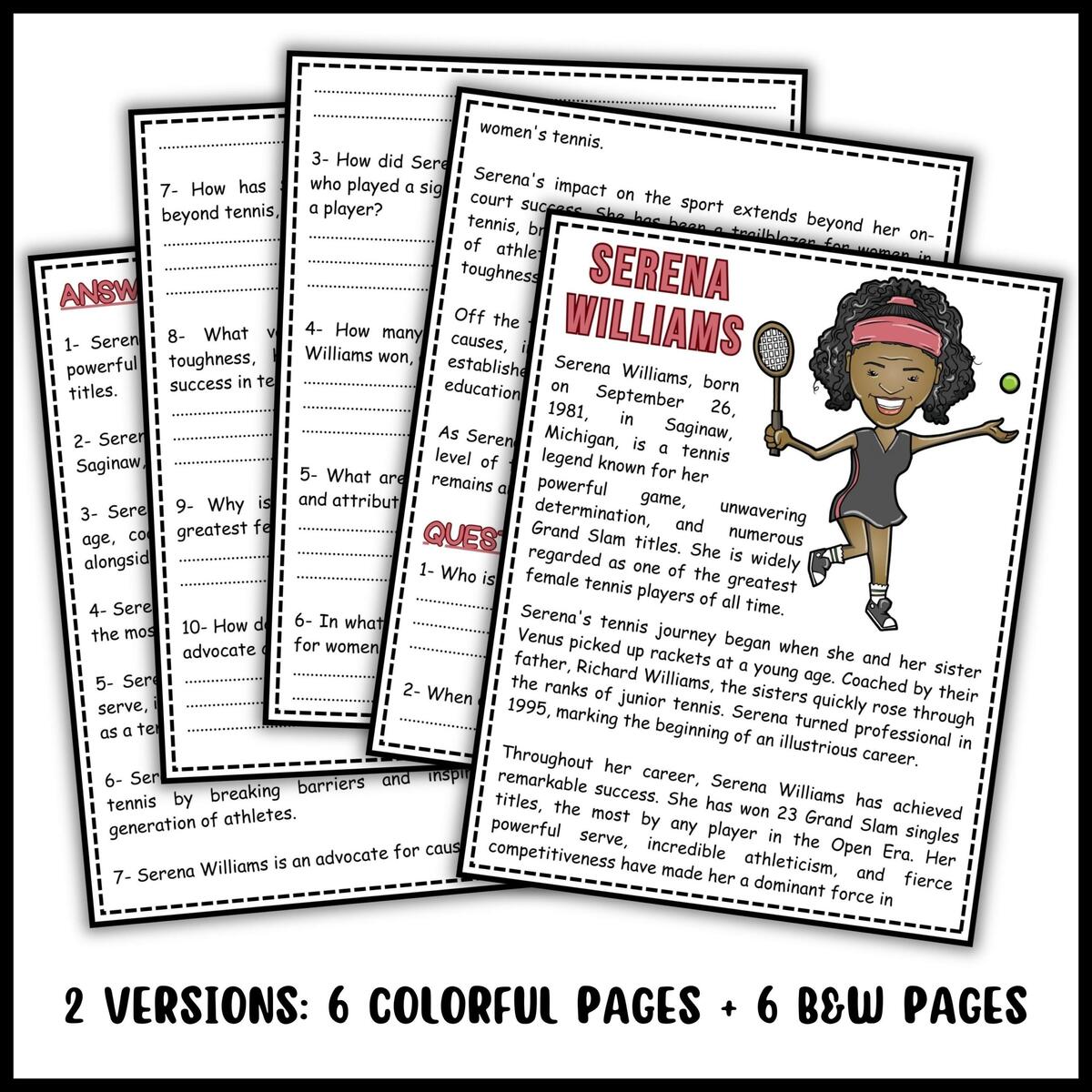 Serena Williams Reading Comprehension Passage Questions Made By Teachers