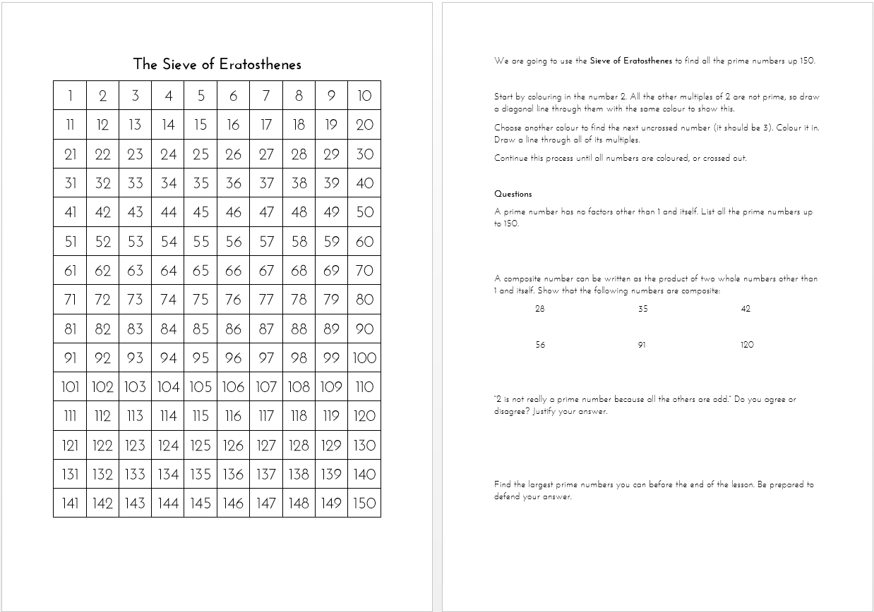 Sieve Of Eratosthenes Worksheet The Prime Factorisation Of Me