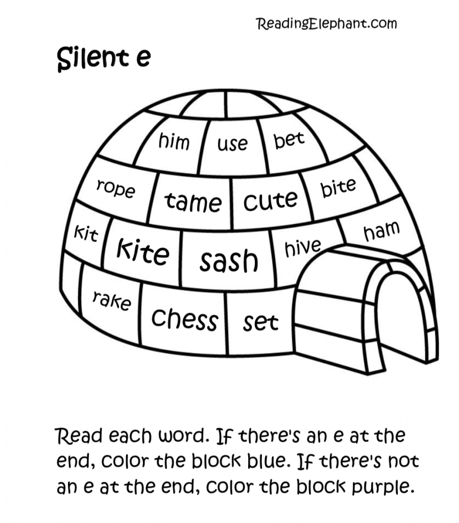 Silent E Worksheets Pdf Igloo Fun Reading Elephant FREE Printable Bossy Silent E Worksheets