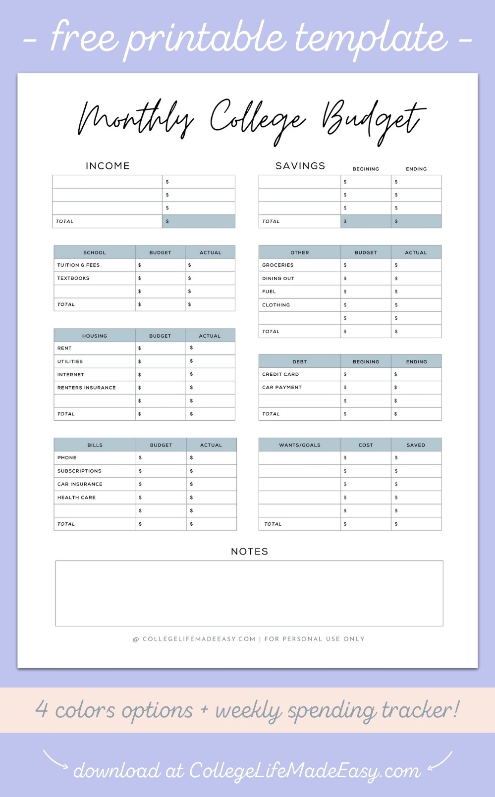 Simple Budget Template For College Students Free PDF Simple Budget Template For College Students Free PDF